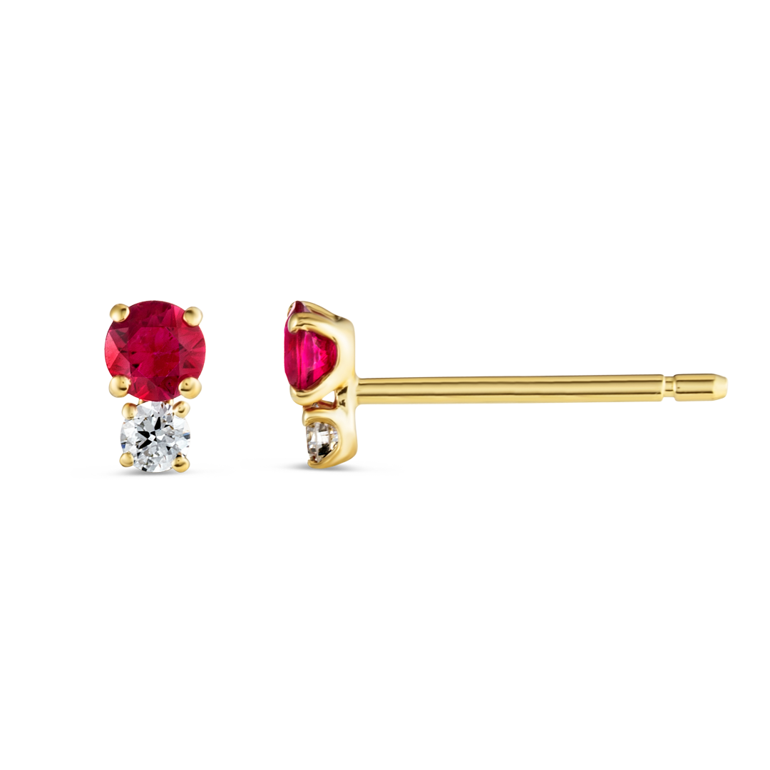 Mini Duo Deep Red Ruby & Lab-Grown Diamond Earrings Yellow Gold