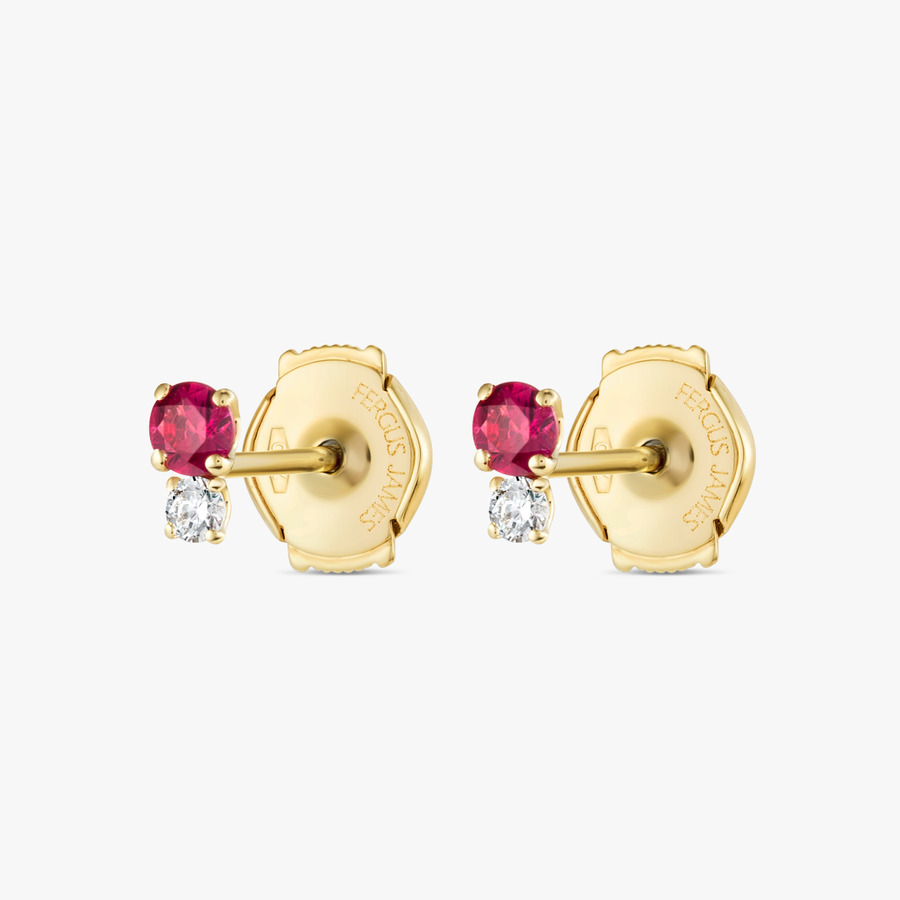 Mini Duo Deep Red Ruby & Lab-Grown Diamond Earrings Yellow Gold