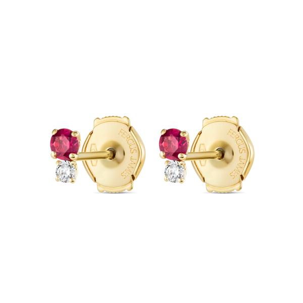 Mini Duo Deep Red Ruby & Lab-Grown Diamond Earrings Yellow Gold
