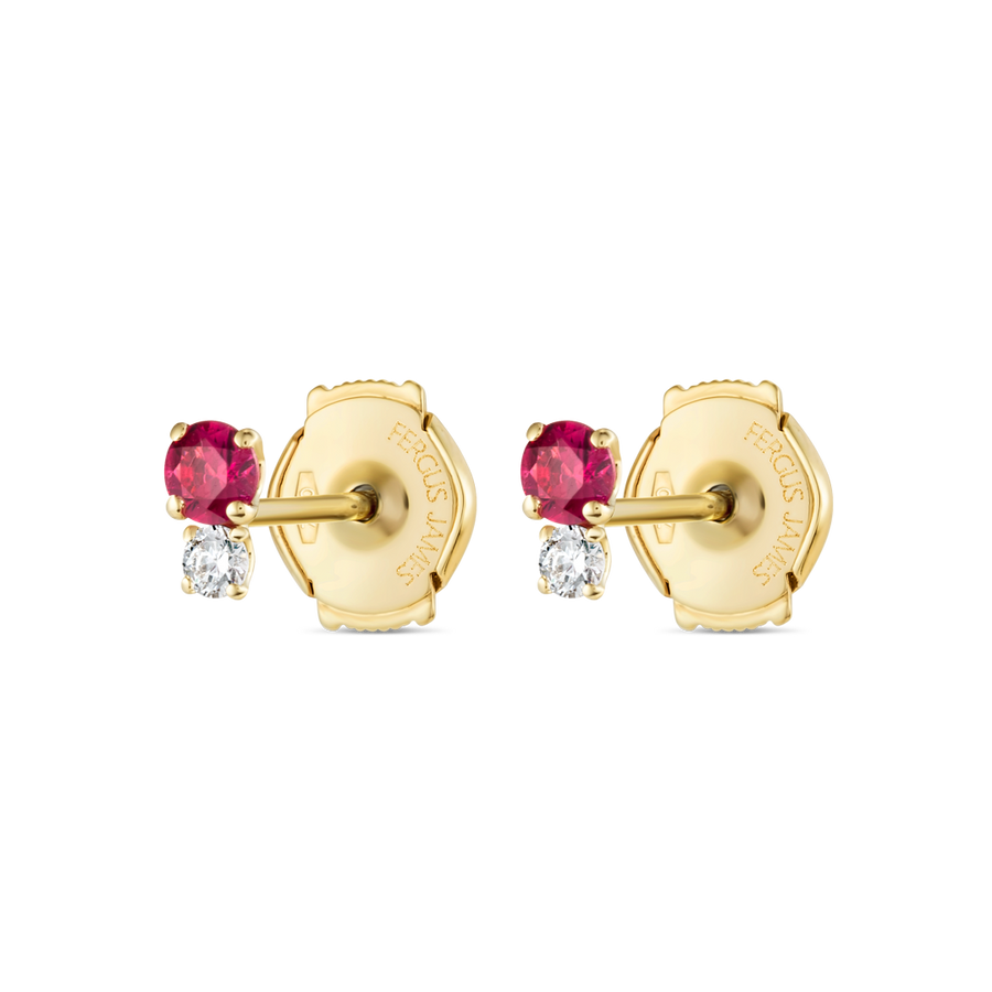 Mini Duo Deep Red Ruby & Lab-Grown Diamond Earrings Yellow Gold