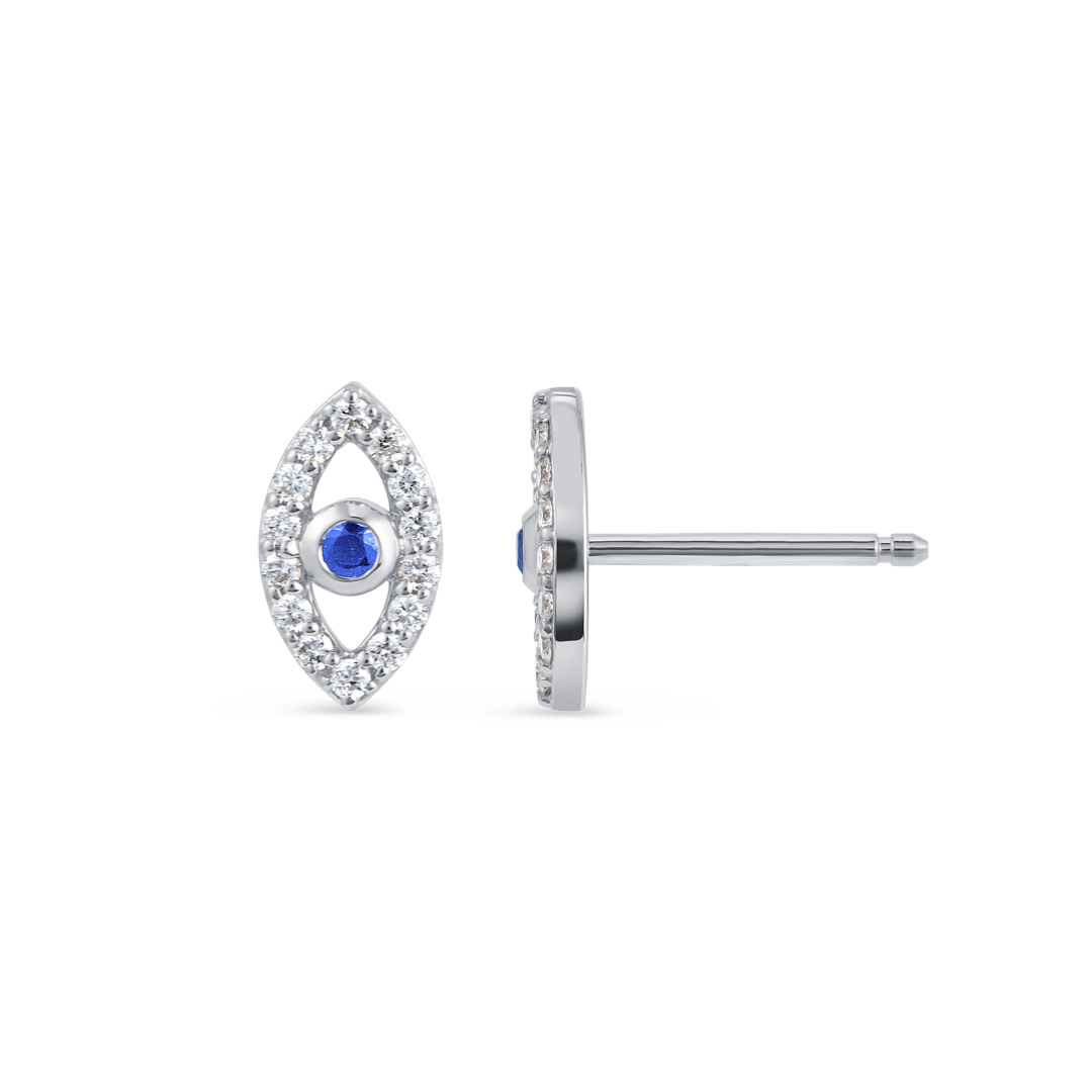 Blue Sapphire Evil Eye Earrings White Gold