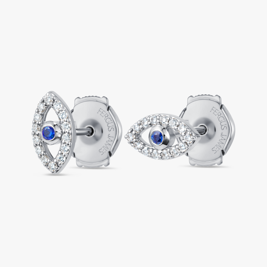 Blue Sapphire Evil Eye Earrings White Gold