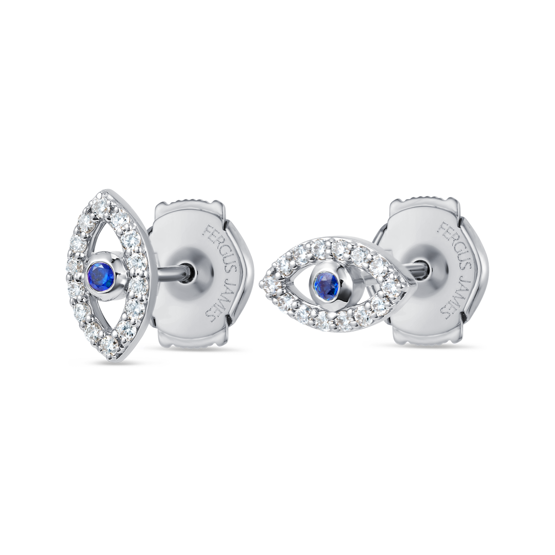 Blue Sapphire Evil Eye Earrings White Gold