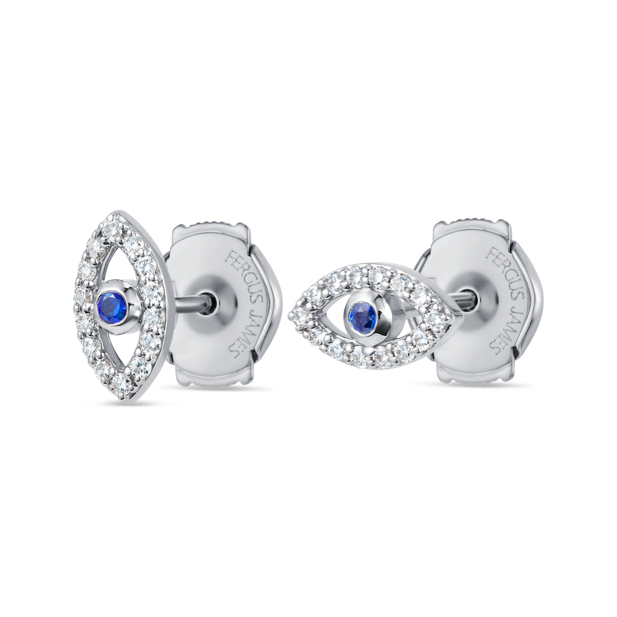 Blue Sapphire Evil Eye Earrings White Gold