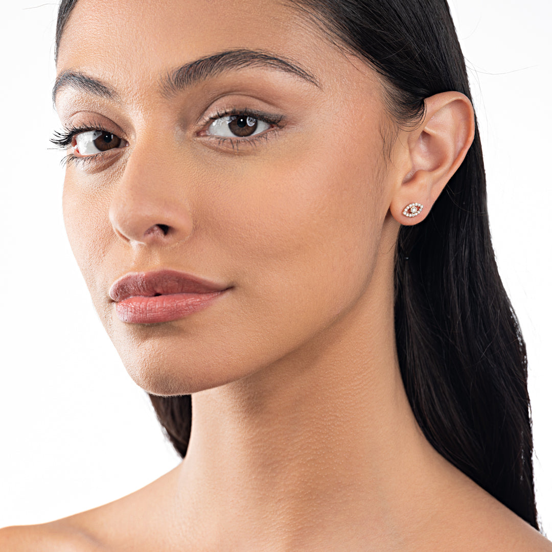 Lab-Grown Diamond Evil Eye Earrings Rose Gold