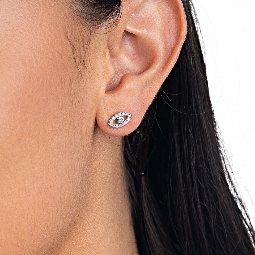 Lab-Grown Diamond Evil Eye Earrings White Gold