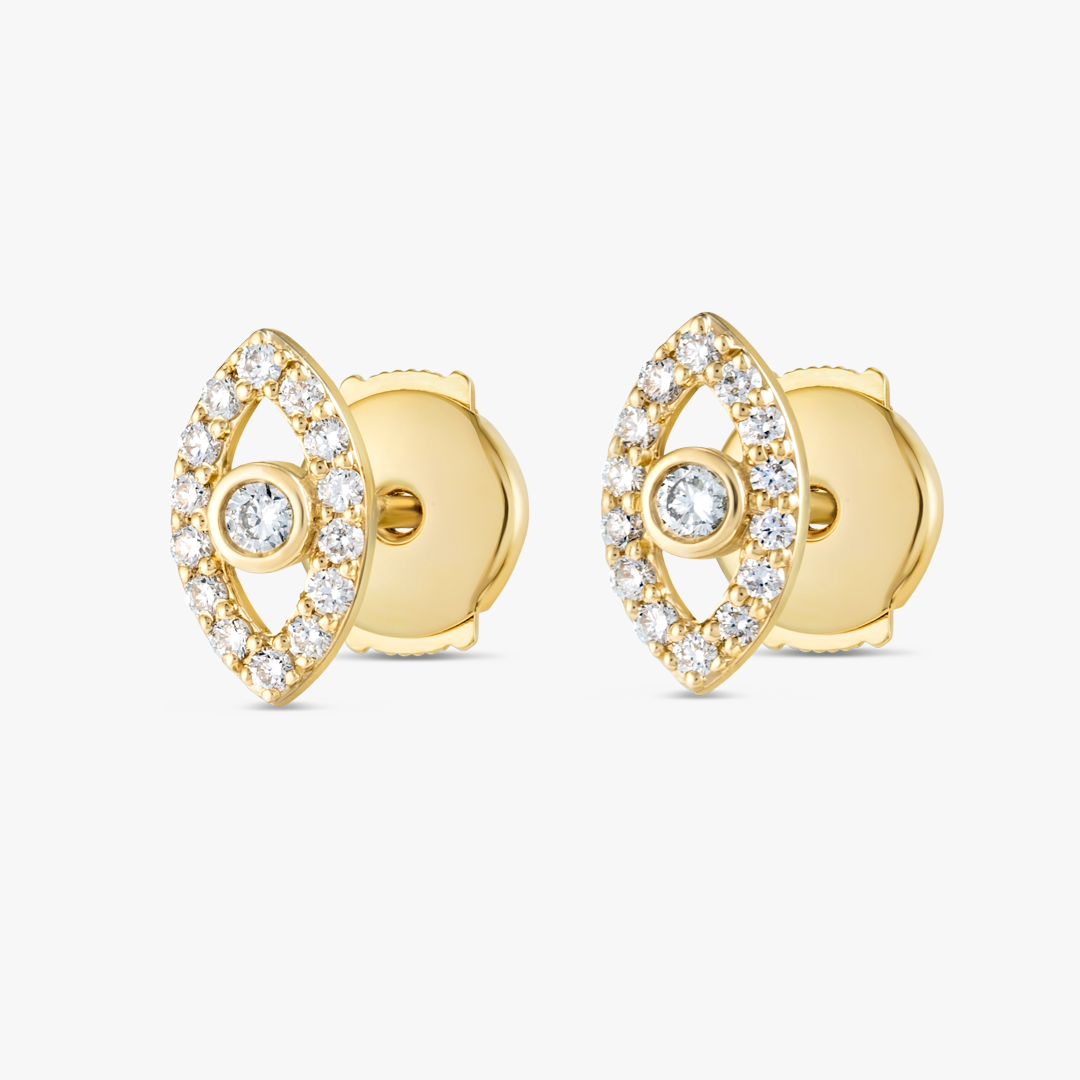 Green Emerald Evil Eye Earrings Yellow Gold