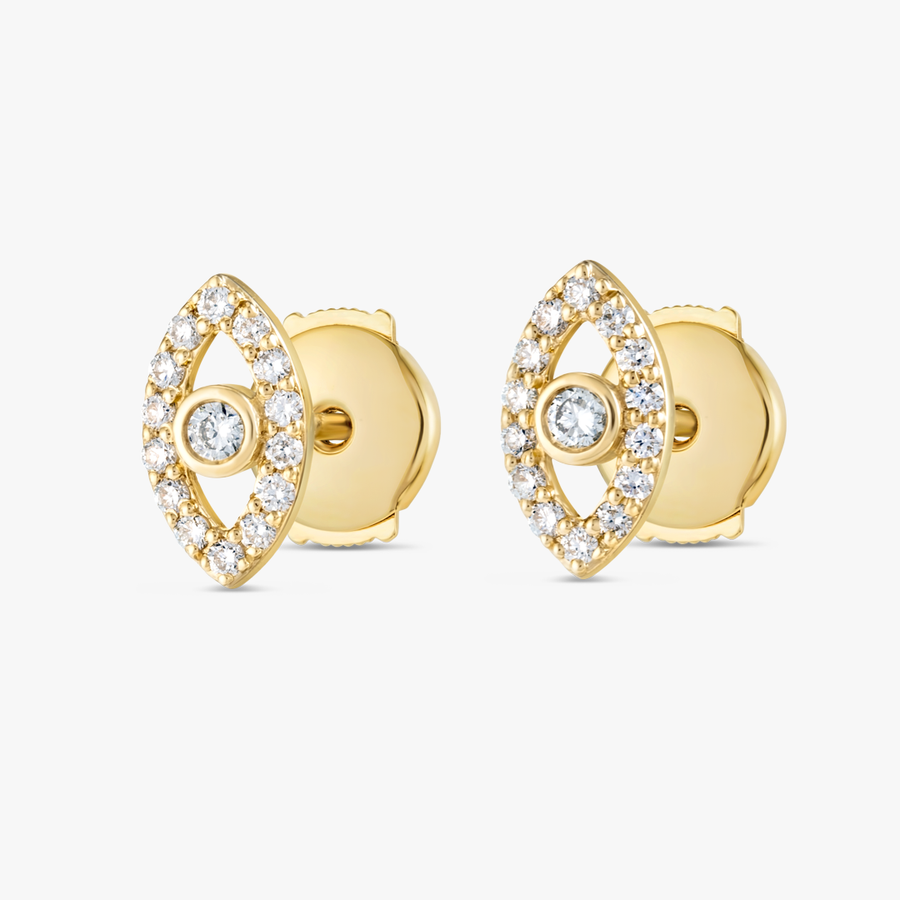 Green Emerald Evil Eye Earrings Yellow Gold