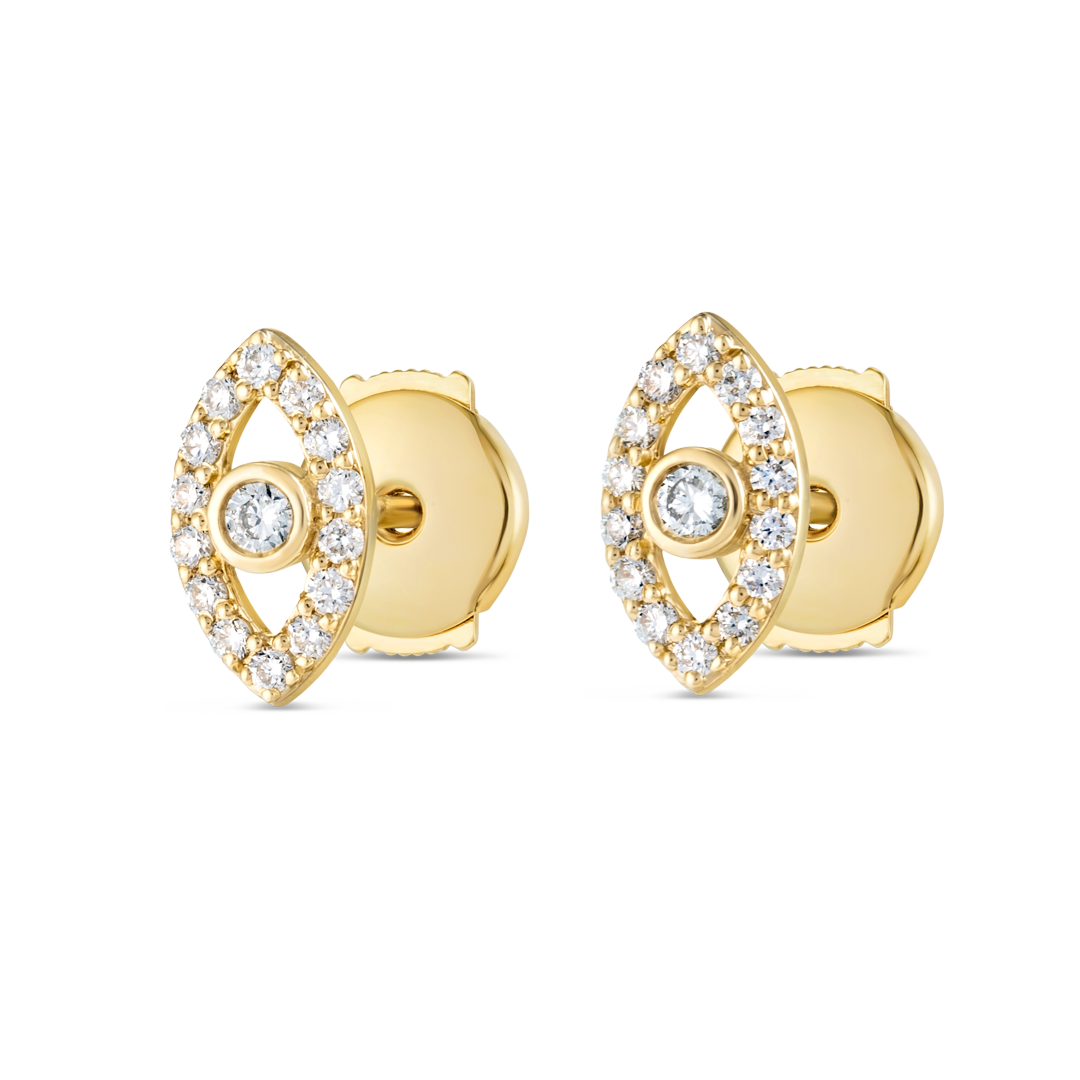 Green Emerald Evil Eye Earrings Yellow Gold