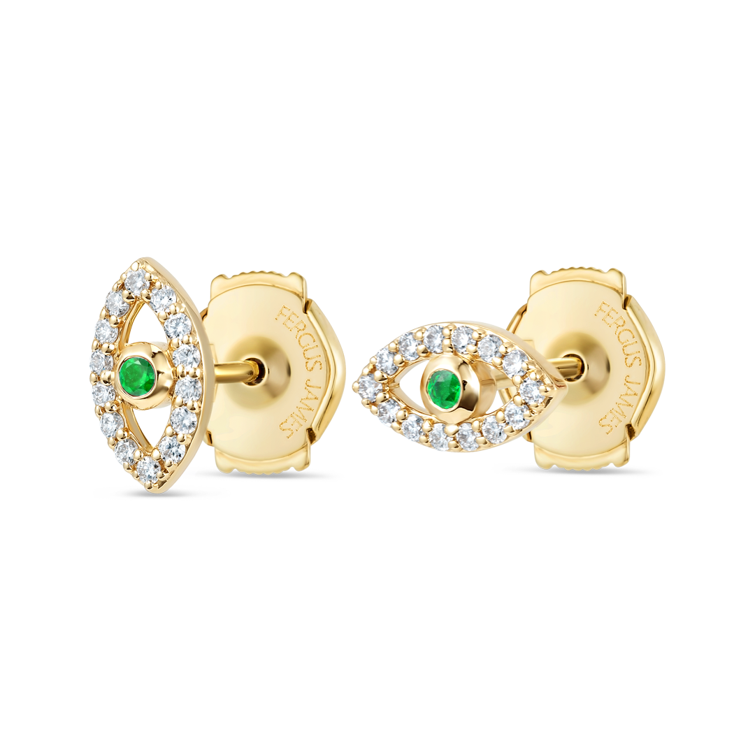 Emerald & Lab-Grown Diamond Galaxy Earrings Yellow Gold