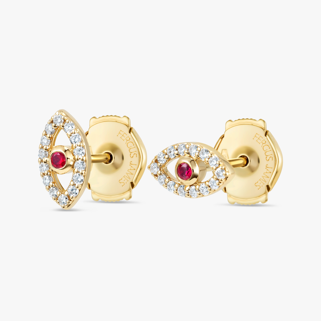 Ruby Evil Eye Earrings Yellow Gold