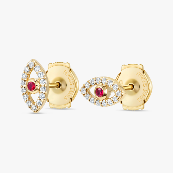 Ruby Evil Eye Earrings Yellow Gold
