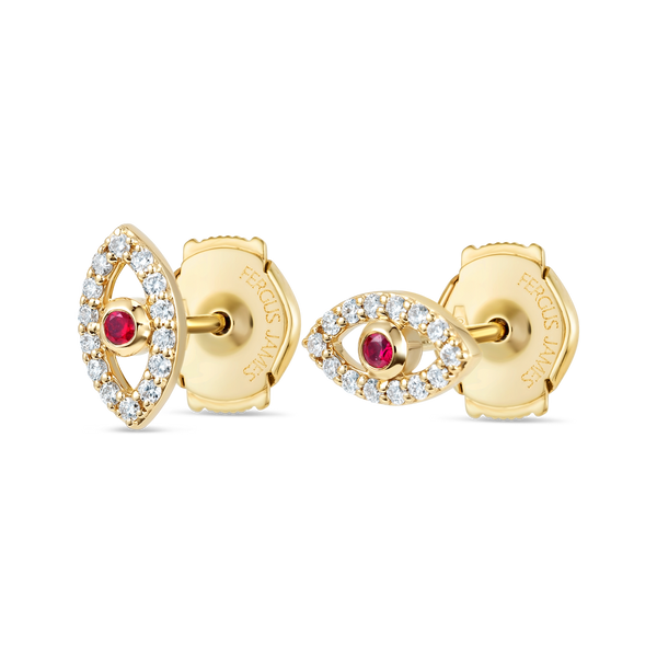 Ruby Evil Eye Earrings Yellow Gold
