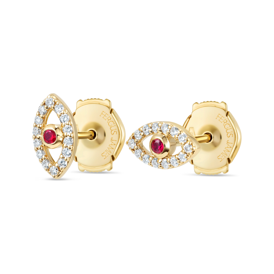 Ruby Evil Eye Earrings Yellow Gold