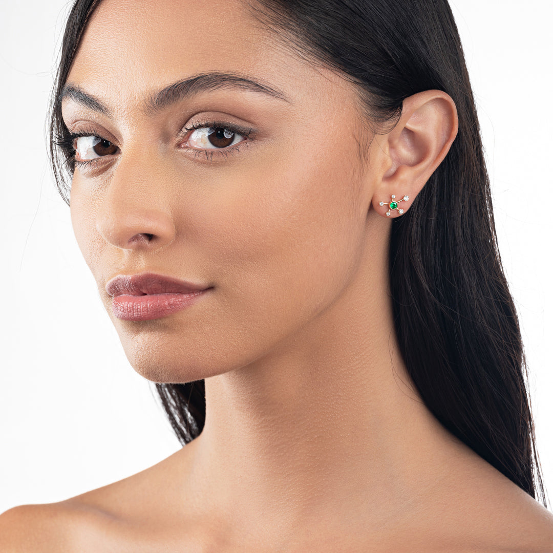 Emerald & Lab-Grown Diamond Galaxy Earrings Yellow Gold