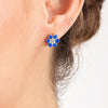 Sri Lankan Ceylon Blue Sapphire & Lab-Grown Diamond Halo Earrings Yellow Gold