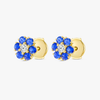 Sri Lankan Ceylon Blue Sapphire & Lab-Grown Diamond Halo Earrings Yellow Gold