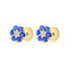 Sri Lankan Ceylon Blue Sapphire & Lab-Grown Diamond Halo Earrings Yellow Gold