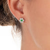 Colombian Emerald & Lab-Grown Diamond Circular Halo Earrings Yellow Gold