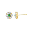 Colombian Emerald & Lab-Grown Diamond Circular Halo Earrings Yellow Gold