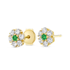 Colombian Emerald & Lab-Grown Diamond Circular Halo Earrings Yellow Gold