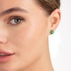 Lab-Grown Diamond & Colombian Emerald Halo Earrings Yellow Gold