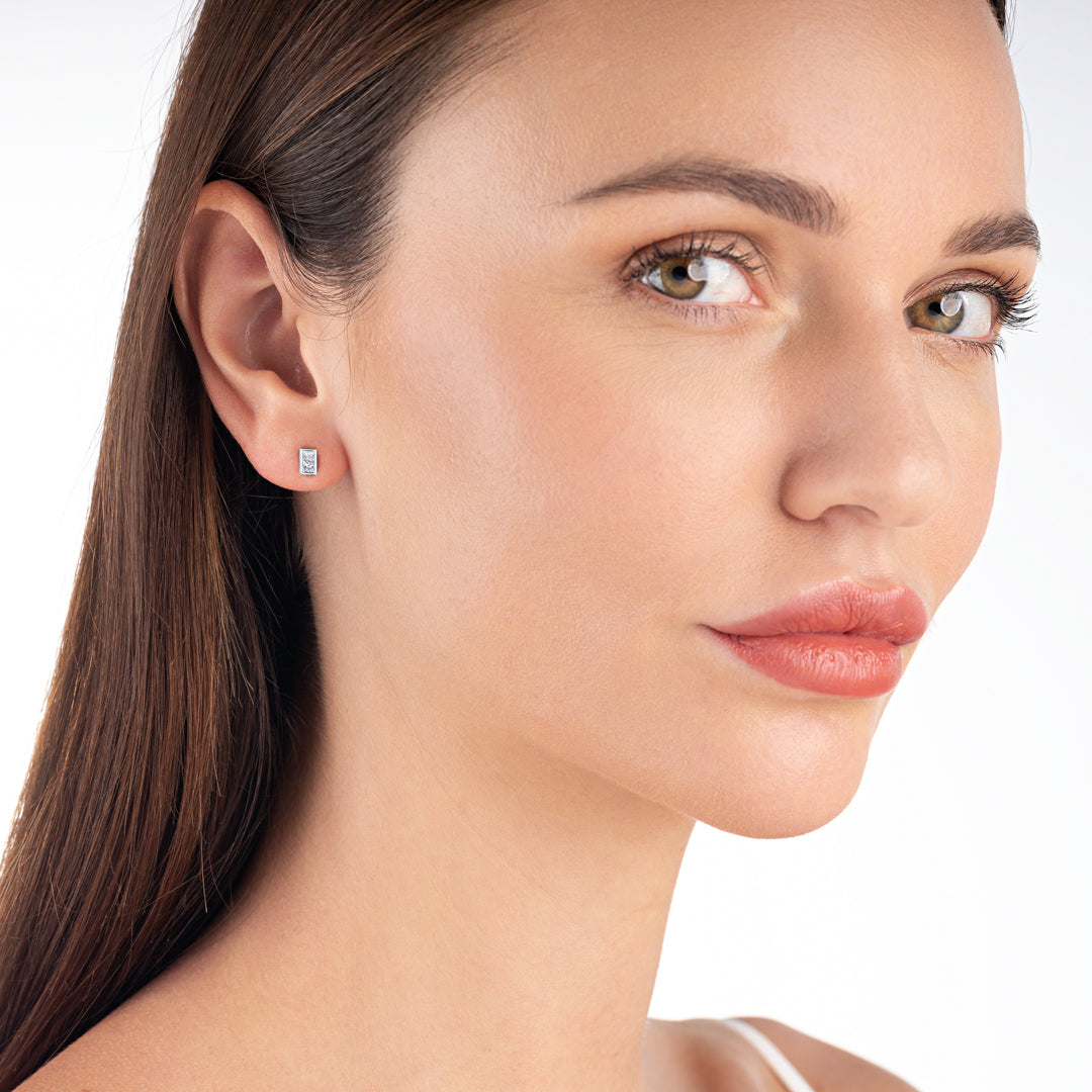 Princess Shape Lab-Grown Diamond Bar Earrings White Gold