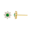 Colombian Emerald & Lab-Grown Diamond Flower Halo Earrings Yellow Gold