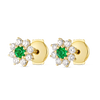 Colombian Emerald & Lab-Grown Diamond Flower Halo Earrings Yellow Gold