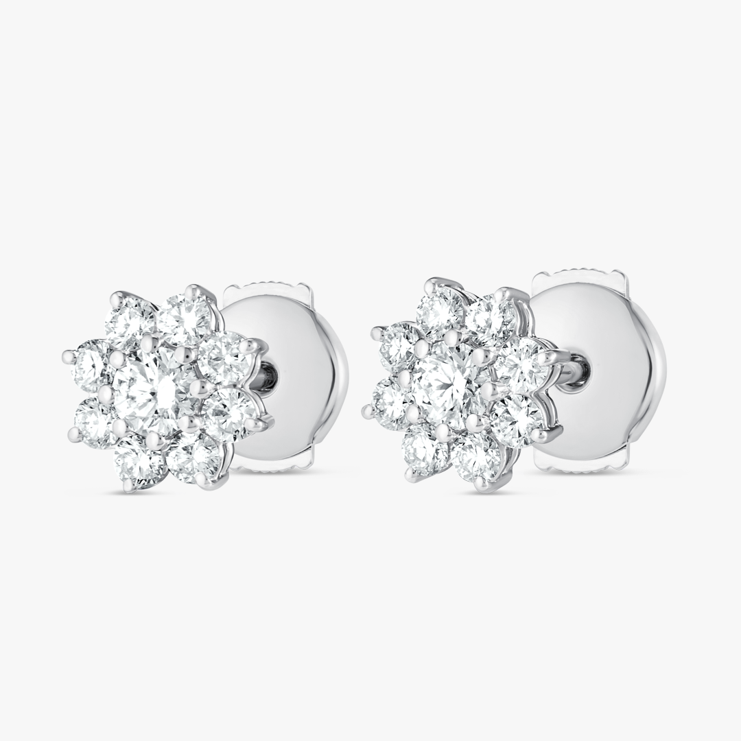 Lab-Grown Diamond Flower Halo Earrings White Gold
