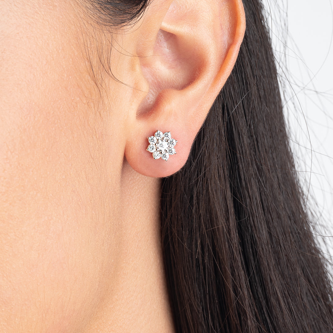 Lab-Grown Diamond Flower Halo Earrings White Gold