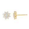 Natural Diamond Flower Halo Earrings Yellow Gold