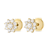 Natural Diamond Flower Halo Earrings Yellow Gold