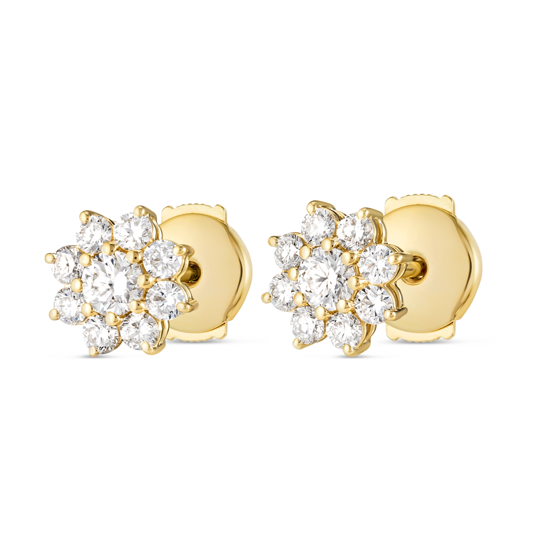 Lab-Grown Diamond Flower Halo Earrings Yellow Gold