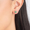 Colombian Emerald & Lab-Grown Diamond Flower Halo Earrings Yellow Gold