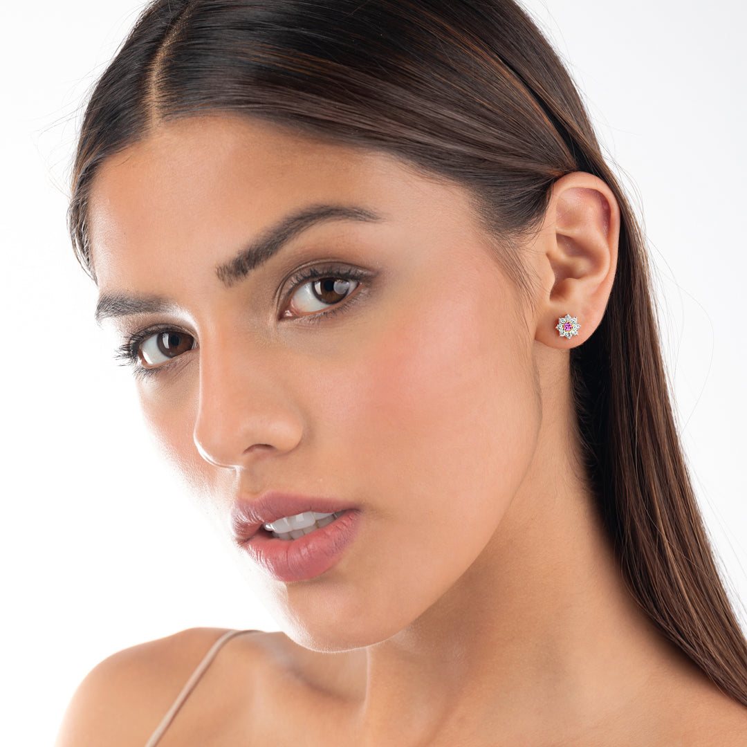 Natural Sri Lankan Pink Sapphires & Lab-Grown Diamond Halo Earrings Rose Gold