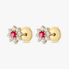 Deep Red Ruby & Lab-Grown Diamond Halo Earrings Yellow Gold