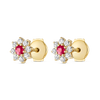 Deep Red Ruby & Lab-Grown Diamond Halo Earrings Yellow Gold
