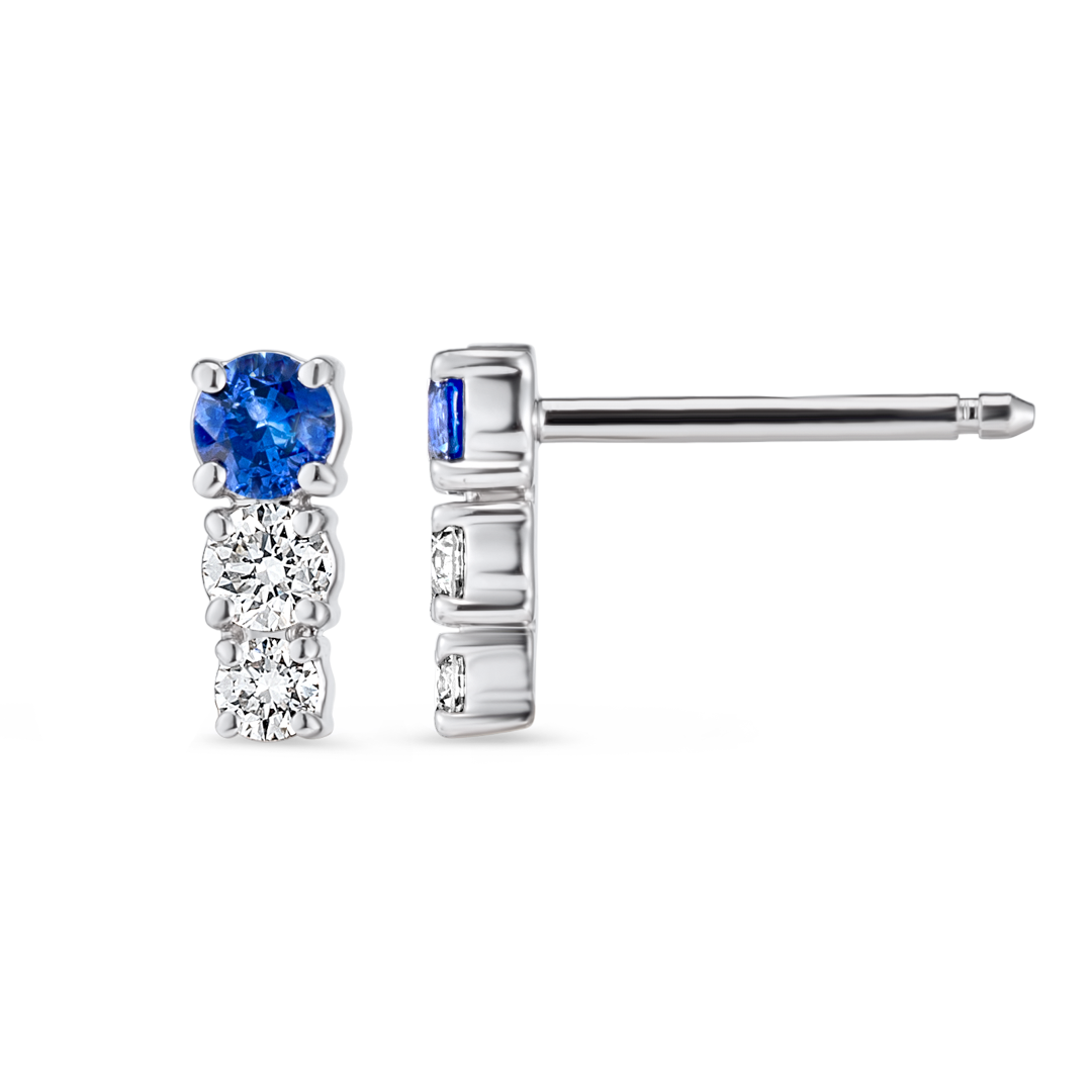 Petite Trio Sri Lankan Ceylon Blue Sapphire & Lab-Grown Diamond Bar Earrings White Gold