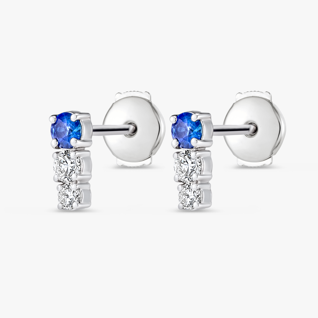 Petite Trio Sri Lankan Ceylon Blue Sapphire & Lab-Grown Diamond Bar Earrings White Gold