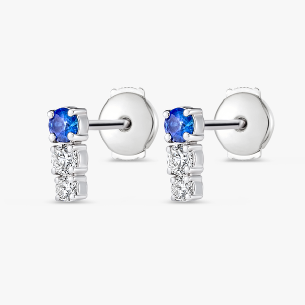 Petite Trio Sri Lankan Ceylon Blue Sapphire & Lab-Grown Diamond Bar Earrings White Gold