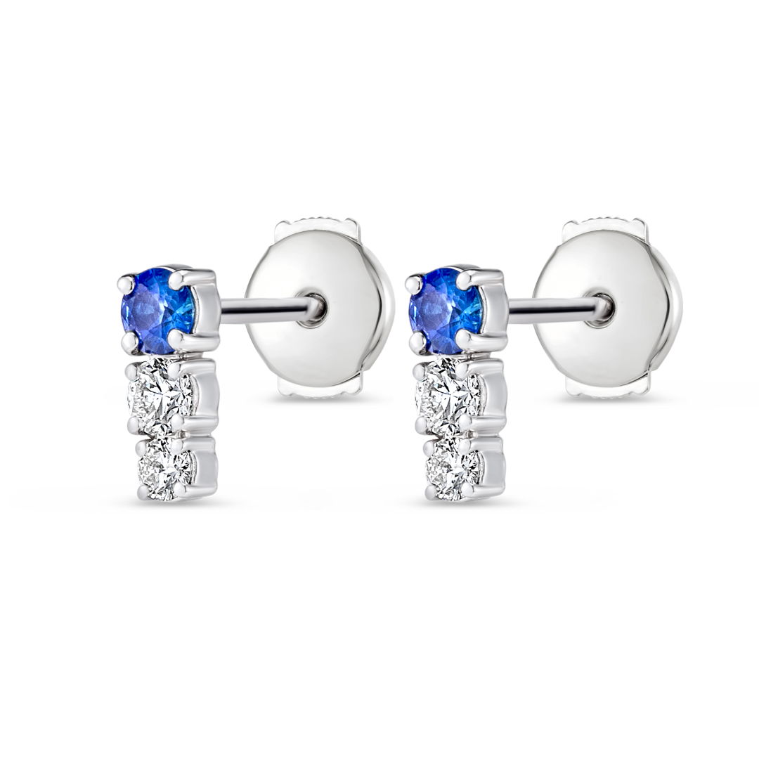 Petite Trio Sri Lankan Ceylon Blue Sapphire & Lab-Grown Diamond Bar Earrings White Gold