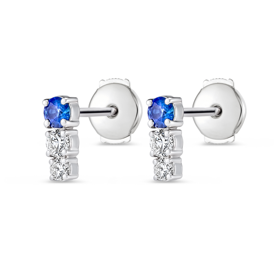 Petite Trio Sri Lankan Ceylon Blue Sapphire & Lab-Grown Diamond Bar Earrings White Gold