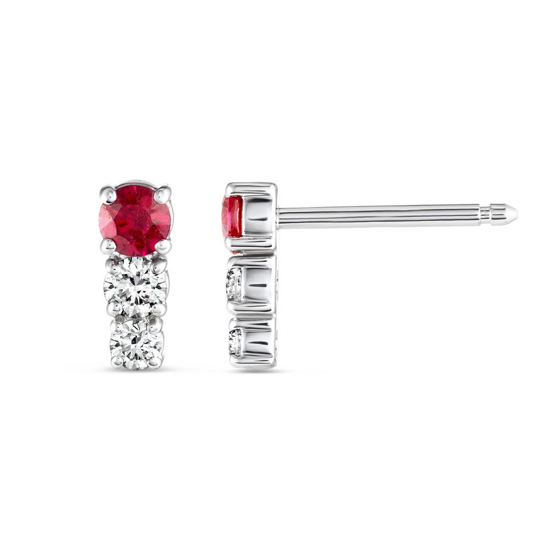 Petite Trio Deep Red Ruby & Lab-Grown Diamond Bar Earrings White Gold