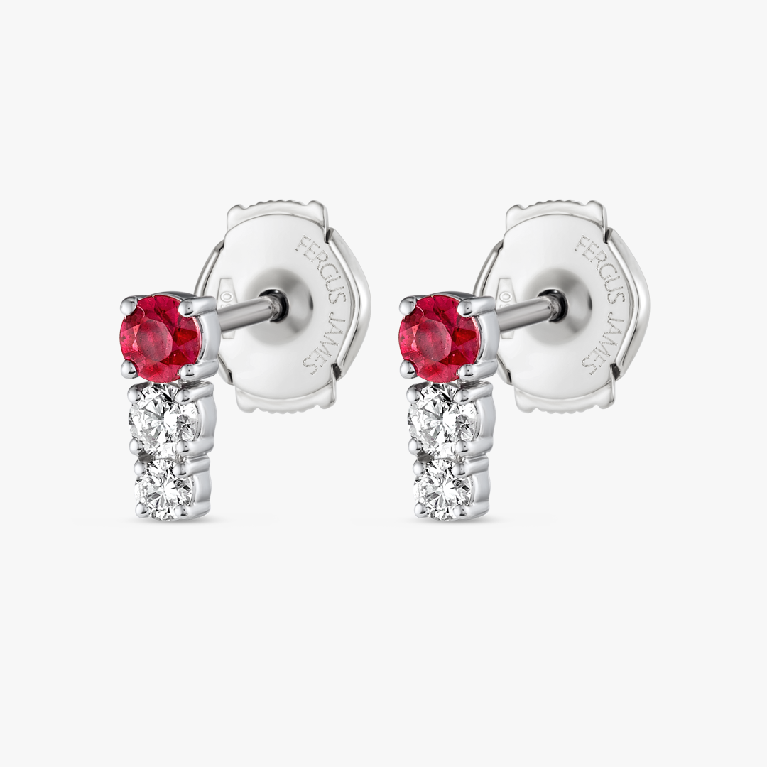 Petite Trio Deep Red Ruby & Lab-Grown Diamond Bar Earrings White Gold
