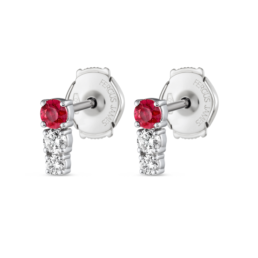 Petite Trio Deep Red Ruby & Lab-Grown Diamond Bar Earrings White Gold