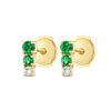 Petite Trio Colombian Emerald & Lab-Grown Diamond Bar Earrings Yellow Gold