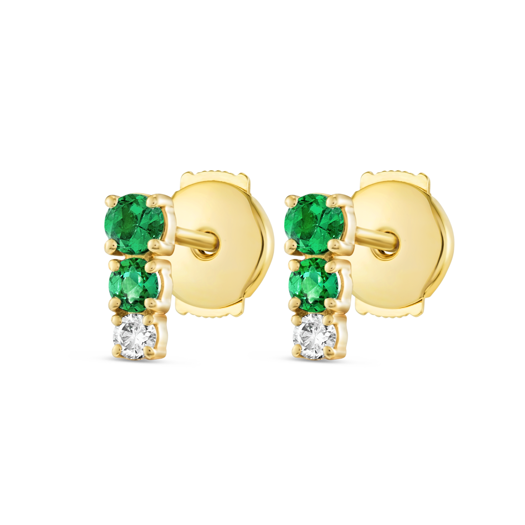Petite Trio Colombian Emerald & Lab-Grown Diamond Bar Earrings Yellow Gold