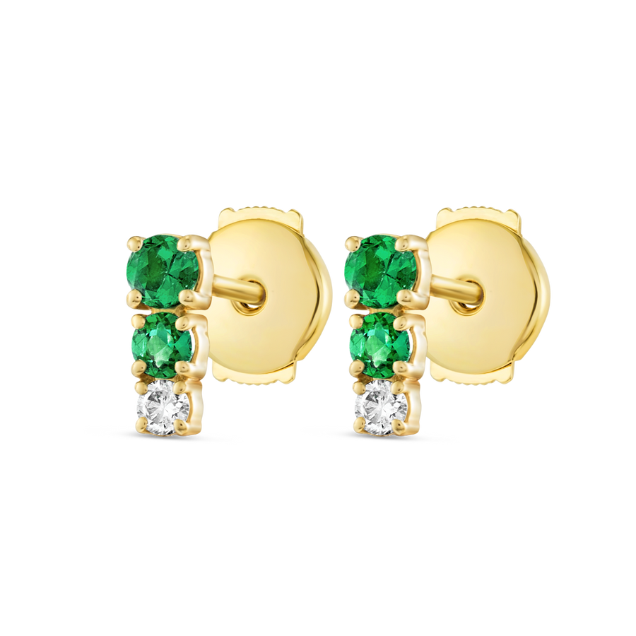Petite Trio Colombian Emerald & Lab-Grown Diamond Bar Earrings Yellow Gold