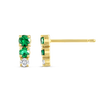 Petite Trio Colombian Emerald & Lab-Grown Diamond Bar Earrings Yellow Gold
